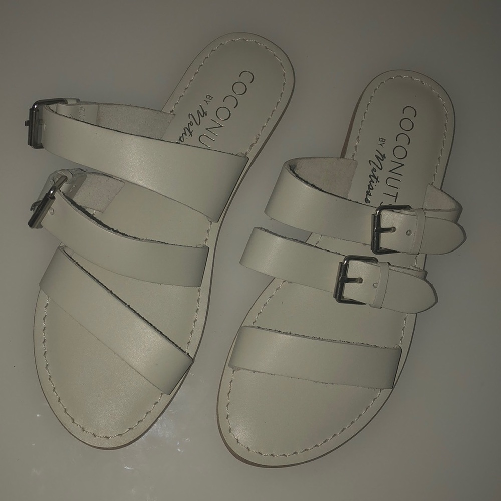 White slip on sandals